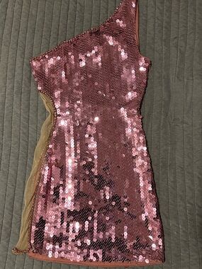 Revolve H:ours One-Shoulder Pink Sequin Mini Dress